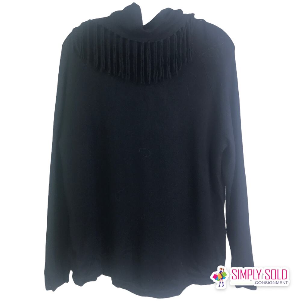 Central Park West‎ Women's Sz XS Fringe Turtle Neck Sweater Black Long Sleeve